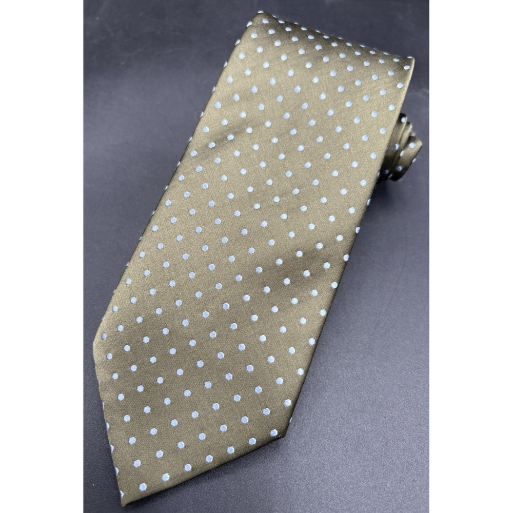 BCBG Attitude Mens Tie 100% Silk Polka Dot Green Blue Hand Made 60" x 3 1/2" GUC